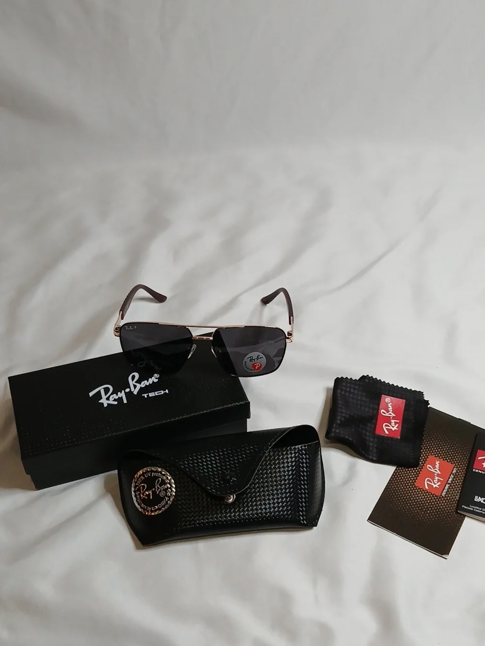 Ray-Ban Black and Brown Tech Aviator Polarized Sunglasses